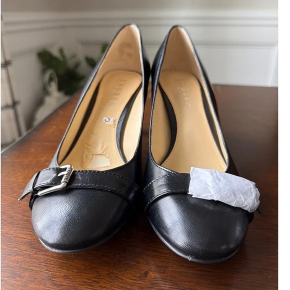 Lauren Ralph Lauren Black Leather Block Heel Pumps Buckle Womens 6.5 New w Flaws - Picture 4 of 9